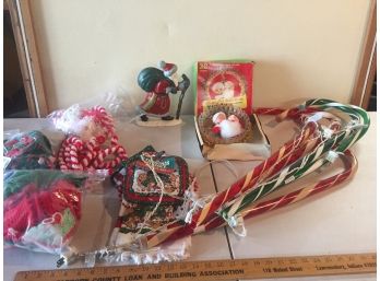 Vintage Spinning Wreath, Cast Iron Santa And More