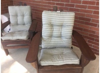 2 Wooden Adirondack Chairs W/ Cushions