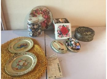 Vintage Sewing Novelties, Tins And Metal Plates