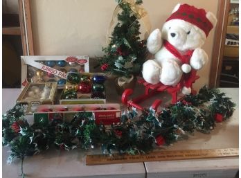Vintage Christmas Ornaments And Garland, Lazarus Bear
