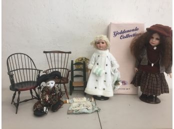 Antique Doll Chairs And Porcelain Dolls- AURORA PICKUP