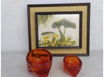 Vintage Ashtrays And Picture, 60'S- 70'S