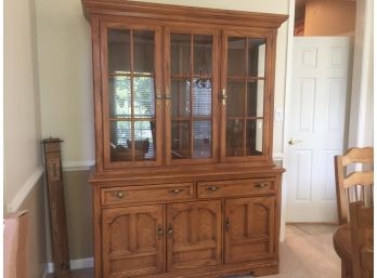2 Piece Oak Hutch With Glass Shelves- Contents Not Included