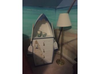 Nautical Decorative Storage Unit W/candles And Brass Lamp
