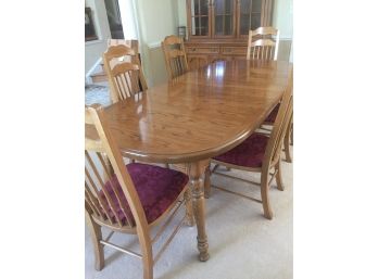 Oak Table, 6 Chairs W/ Upholstered Seats, Pads To Cover Table