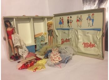 Vintage Barbie And Midge Carrier, Dolls And Clothes