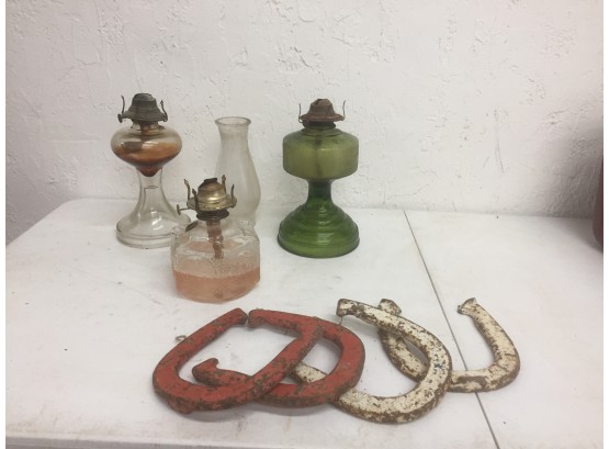 Vintage Oil Lamp Parts And Horse Shoes