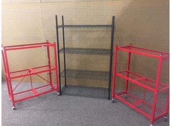 3 Metal Shelves, The 2 Red Ones Are Collapsible