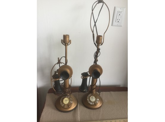 2 Antique Phones Rewired Into Lamps