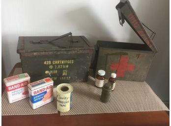 Vintage Military First Aide Box And Ammo Box
