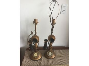 2 Antique Phones Rewired Into Lamps