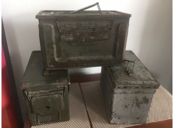 3 Vintage Military Ammo Boxes