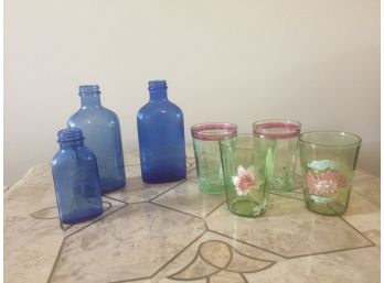 Phillips Milk Of Magnesia Bottles And Hand Painted 1950's Glass
