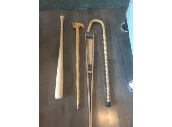 Vintage Wooden Items, Dragon Cane With Sword, And More