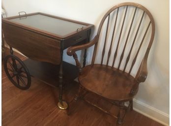 Antique Windsor Back Chair, Antique Tea Cart With Removable Glass/ Wood Tray