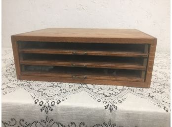 Antique Thread Cabinet Wood With Glass Front Drawers