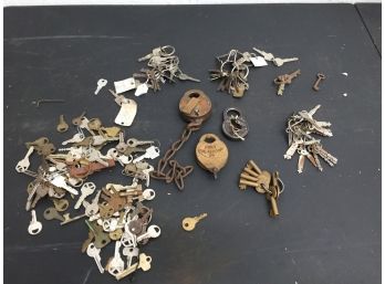 Vintage Lock And Key Assortment, Cincinnati Gas And Electric, Winchester, JB Schroder And Co