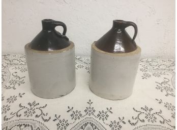 2 Vintage Stoneware Crock Jugs