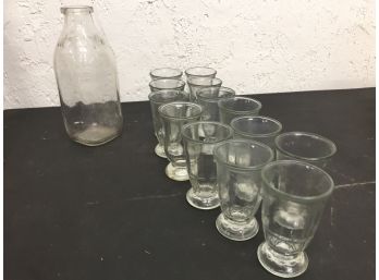 M S & B Milk Bottle Vintage Jelly Jar Juice Glasses