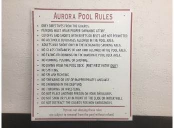 Aurora Rules City Pool Signage