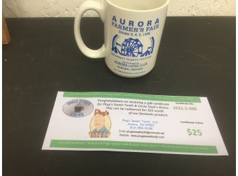 $25 Plug's And Uncle Steel's Brews Gift Certificate & 1996 Farmers Fair Mug