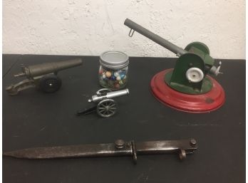 1940' Marble Shooter Cannon W/ Marbles, Cannon Lighter And More