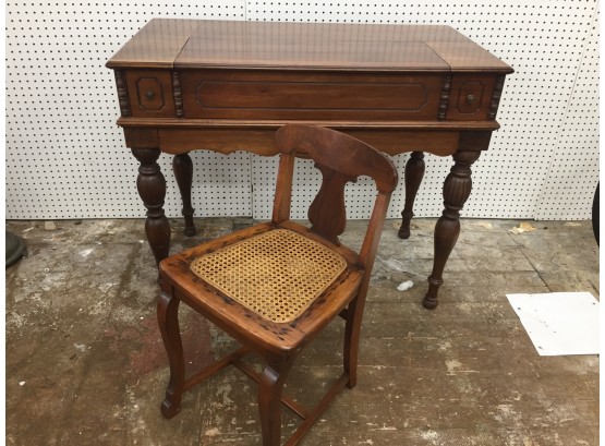 Antique Spinet Secretary With Chair
