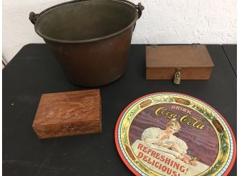 Vintage Brass, Copper And Wood Items- Coca Cola Tray