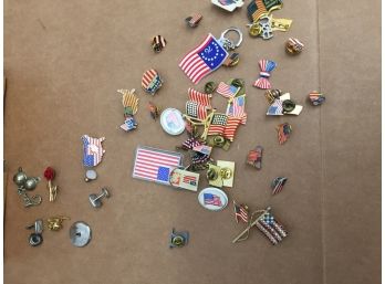 American Flag Pin Assortment, Many Vintage And More