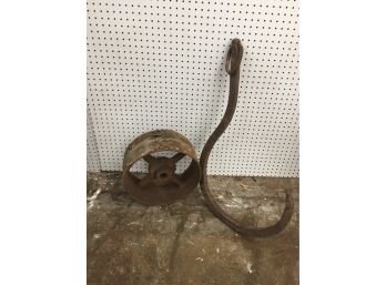 Antique Farm Pulley And Industrial Hook