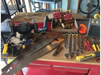 Tool Assortment- Grinder, Wrenches, Disston Saws, Stanley Staple Gun And More
