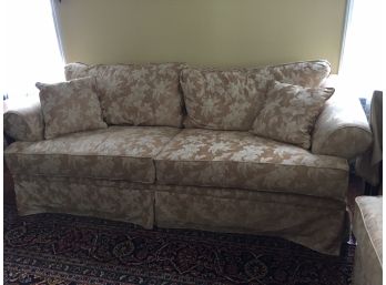 Gold And White Couch With Reversible Back Cushions