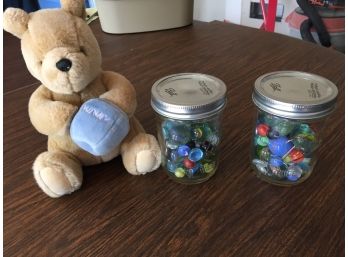 2 Jars With Marbles- Many Are Vintage, Gund Whinnie The Pooh