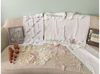 Vintage Assortment, Nesting Dolls, Handmade Linens