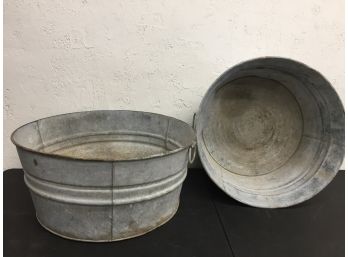 2 Vintage Galvanized Wash Tubs