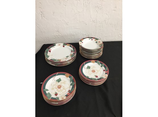 Large Set Of Tienshan Magnolia  Print Dishes