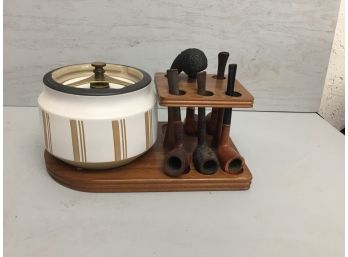 Vintage Pipes With Stand And Self Sealing Tobacco Jar - Comoy's Of London