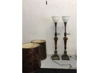 Pair Of Vintage  Neoclassical Lamps- Use The Glass Shades  Or The Black And Gold