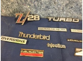 Vintge Emblems, Thunderbird, Z 28, Fuel Injection, Overdrive Limited, Turbo
