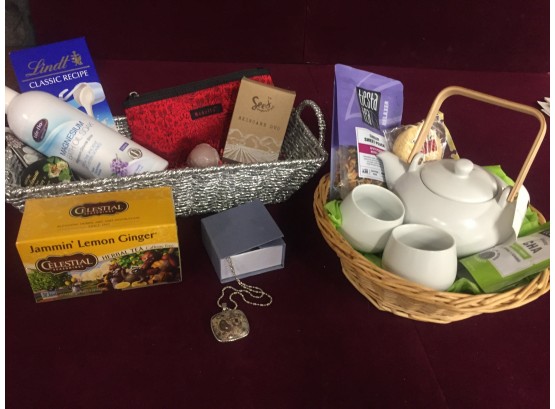 Pamper Basket- Tea Set, Tea,  Bath Oil Soak And More