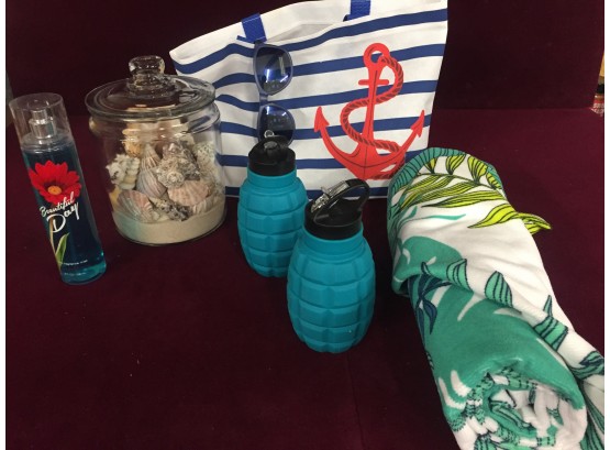 Ready For The Beach- Grenade Water Bottles, Beach Towel And More