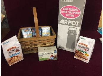 Air Pot Thermos, Iced Tea Assortment And Cookies