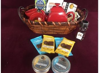 Tea Basket- Tea Pot, Tea, Honey And Snacks