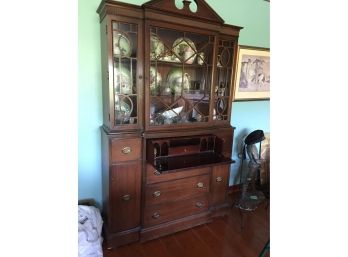 Antique Drop Front Secretary Desk And Cabinet-contents Not Included