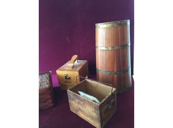 Vintage Wooden Items-butter Churn Base, Shoe Shine Kit