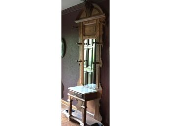 Vintage Victorian Hall Tree, With Cast Iron Umbrella Holder Bases- Amazing Details-