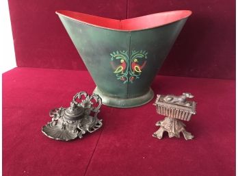 Vintage Coal Bucket And Cast Iron Pieces