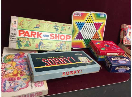 Vintage Board Game Assortment-pachisi, Chinese Checkers, Sorry, Park & Shop And More