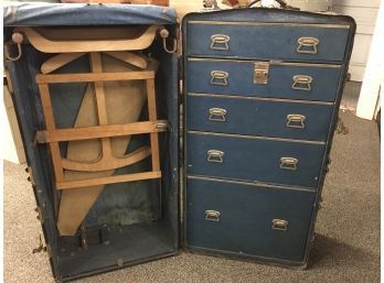 Large Steamer Trunk Wardrobe W/drawers, Ironing Board & Hangers