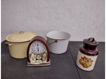 Vintage Pots, Crock And Clock
